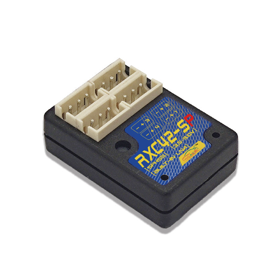 MXO Racing RXC42-SP-NT Super Micro Receiver for Futaba transmitters, compact RC car receiver with four channels.