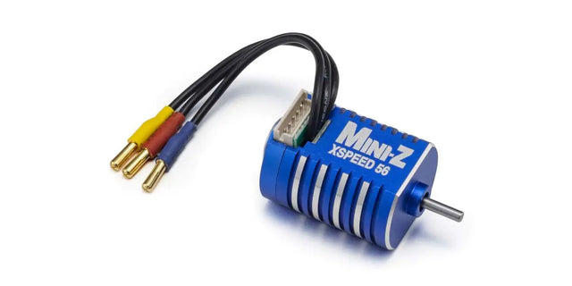 Kyosho Mini-Z XSPEED 56 sensored brushless motor with 5600KV for RC cars, shown in black with wiring and connectors.