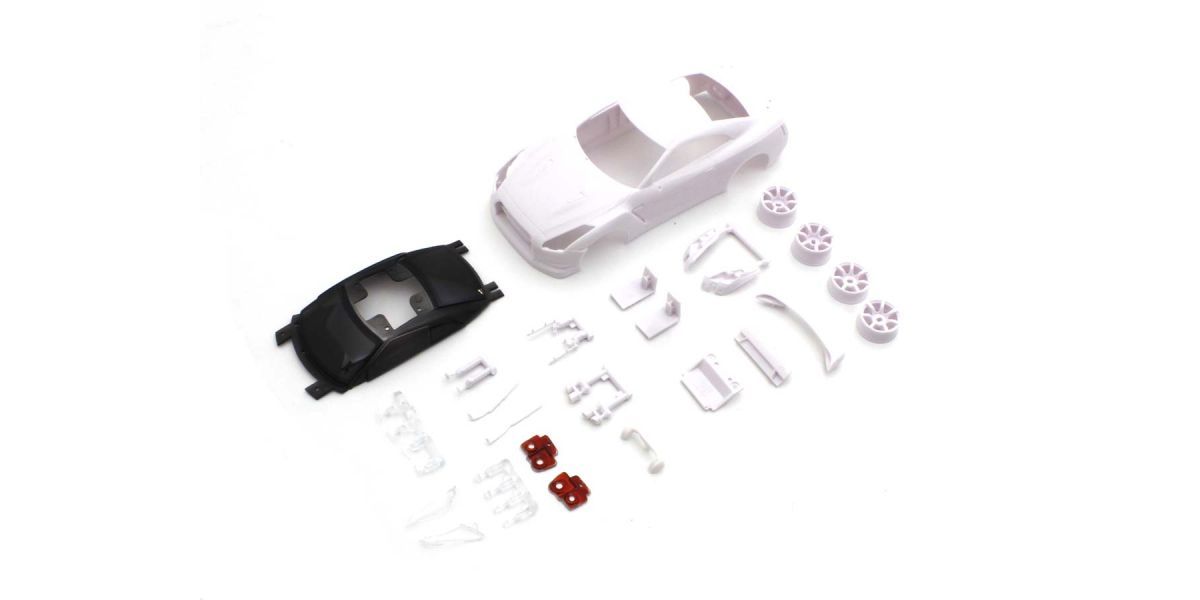 Kyosho Mini-Z ASC Nissan GT-R R35 white body set for AWD RC car, showing the detailed car body and design.