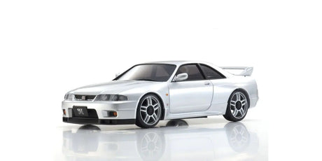 Silver Kyosho Mini-Z ASC Nissan Skyline GT-R V.Spec R33 RC car part displayed on a clean background.