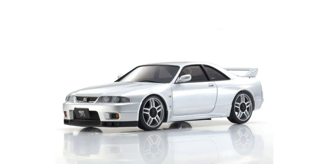 Silver Kyosho Mini-Z ASC Nissan Skyline GT-R V.Spec R33 RC car part displayed on a clean background.