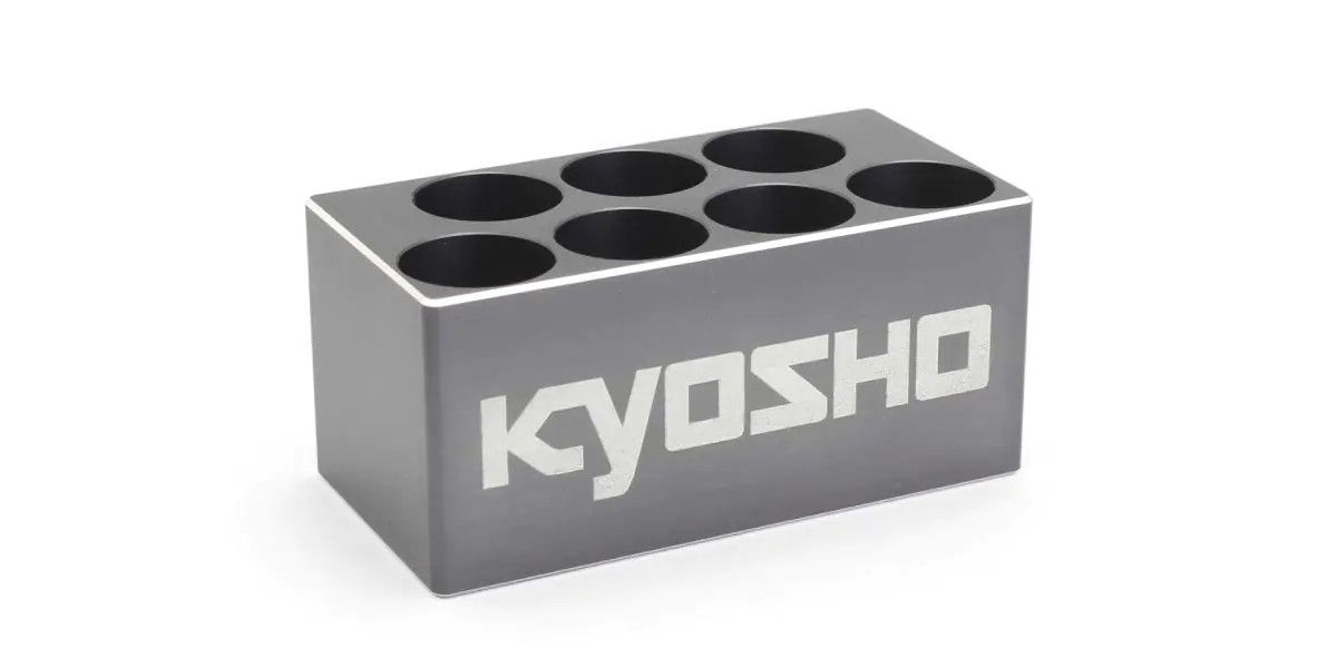 Kyosho Mini-Z SP Tool Stand for RC Transmitter, black plastic with slots for holding tools and accessories.