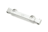 Kyosho Mini-Z MR-04 aluminum upper brace for RC car chassis reinforcement, shown in silver with mounting holes.