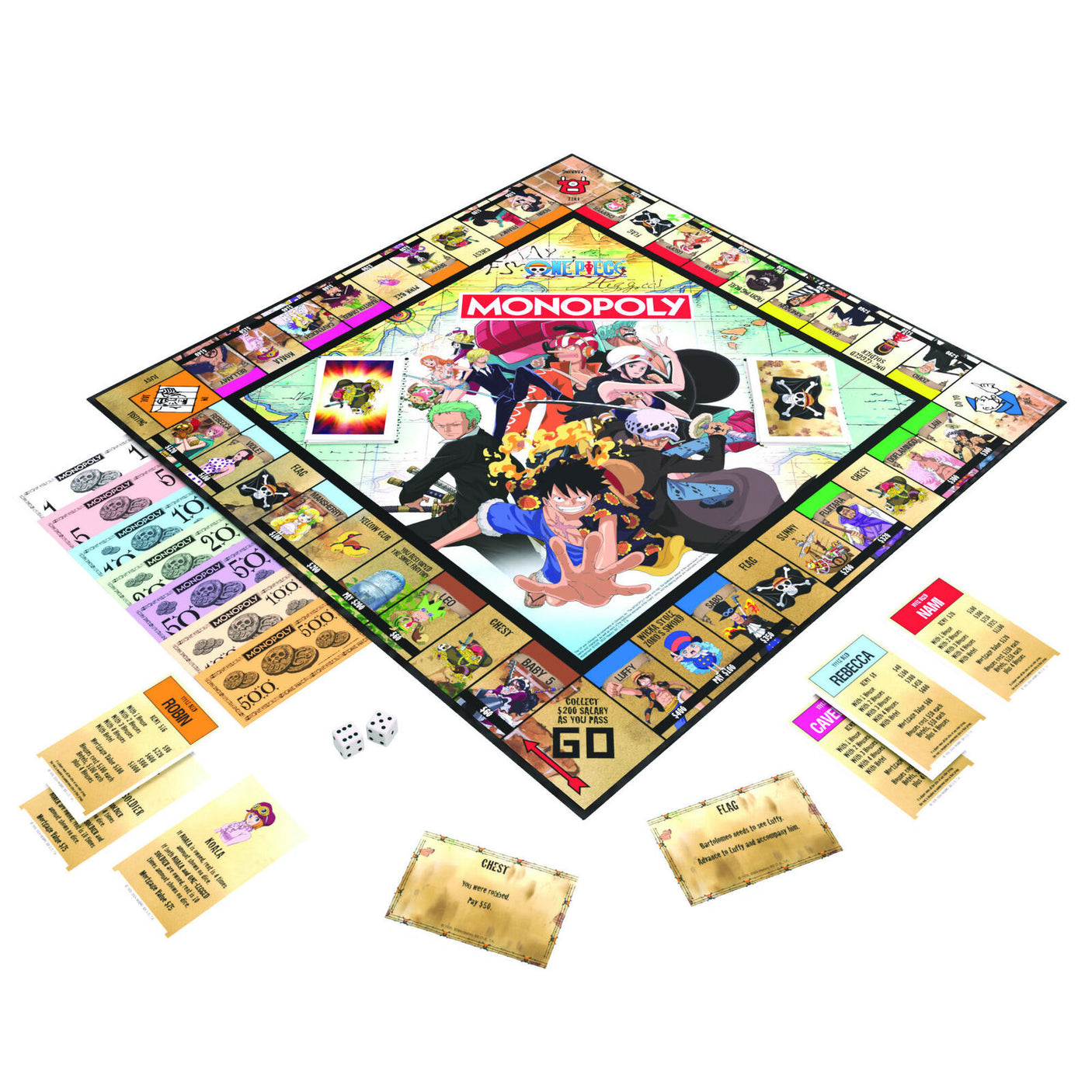 Hasbro Monopoly: One Piece board game featuring One Piece characters and themed game board for fans of the anime series.