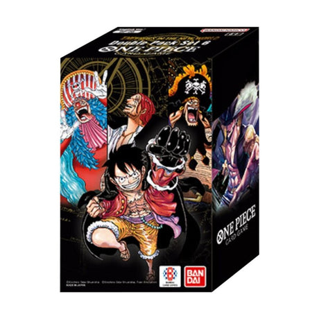 Bandai One Piece TCG Four Emperors Double Pack DP-06 featuring colorful cards and packaging with popular One Piece characters.