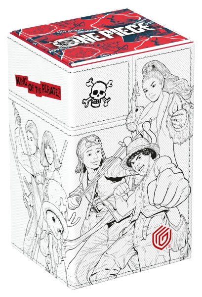Ultimate Guard One Piece Flip'n'Tray 80+ card storage tray with a textured black surface and secure flip lid for trading card organization.