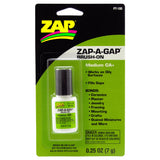 Zap Zap-A-Gap CA+ Medium Green Glue bottle with label, showcasing the adhesive's packaging and product details.