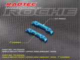 Black Radtec RC Mini-Z MR04 wide front upper arm mount for RC cars, shown in a close-up view.