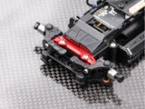 Black Radtec RC Mini-Z MR04 wide front upper arm mount for RC cars, shown on a clean surface.