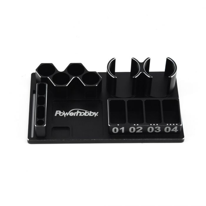 Powerhobby Multi-Function Tool Stand for Kyosho Mini-Z RC car parts, adjustable and sturdy for precise maintenance and repairs.