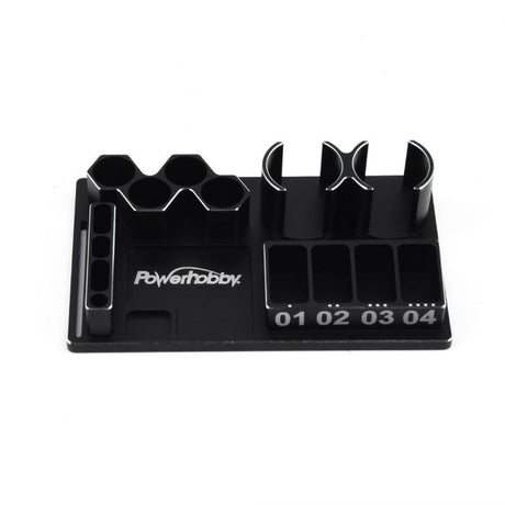 Powerhobby Multi-Function Tool Stand for Kyosho Mini-Z RC car parts, adjustable and sturdy for precise maintenance and repairs.