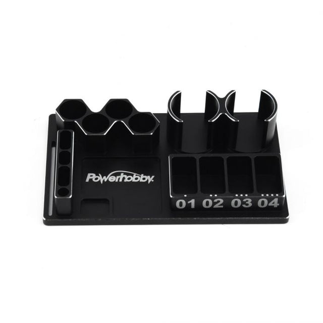 Powerhobby Multi-Function Tool Stand for Kyosho Mini-Z RC car parts, adjustable and sturdy for precise maintenance and repairs.