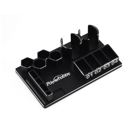 Powerhobby multi-function tool stand for Kyosho Mini-Z RC car parts, featuring a sturdy design for easy maintenance and assembly.