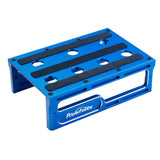 Blue Powerhobby metal RC car stand supporting 1/10 and 1/8 scale vehicles, sturdy and durable for remote control car maintenance.