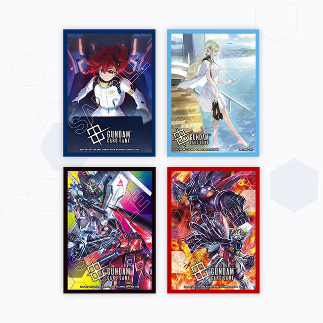 Bandai Gundam TCG official card sleeves 02 with Gundam-themed artwork, designed to protect trading cards during gameplay.