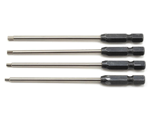 ProTek RC TruTorque metric 1/4-inch power drill tip set with 1.5, 2.0, 2.5, and 3.0mm drill bits displayed.