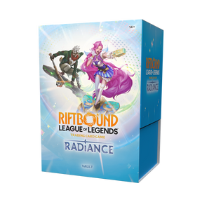 Riftbound: Radiance Vault game box by UVS Games featuring vibrant artwork and a fantasy-themed design.