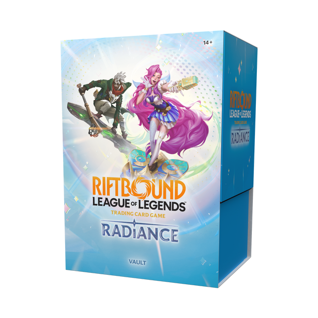 Riftbound: Radiance Vault game box by UVS Games featuring vibrant artwork and a fantasy-themed design.