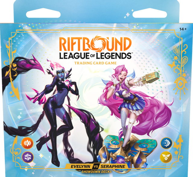 Riftbound Radiance Showdown deck by UVS Games featuring Evelynn and Seraphine illustrated cards for the game.