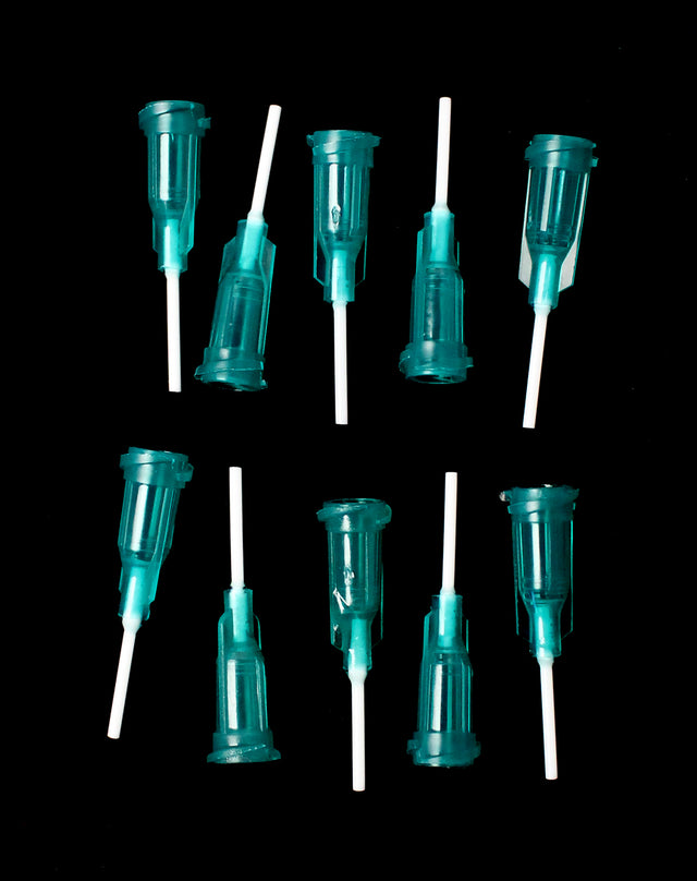 Set of 10 Racers Edge Precision Tire Glue Applicator Tips for RC car tires, designed for accurate glue application.