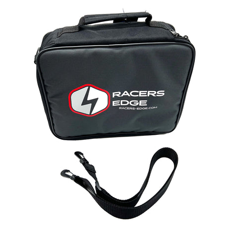 Racers Edge Mini-Z RC car in a padded protective case, showcasing a compact and durable storage solution for remote control cars.
