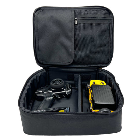 Racers Edge Mini-Z padded case for RC cars, black with branding, designed for secure transport of small remote control vehicles.