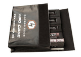 Racers Edge LiPo battery charging safety briefcase with black exterior and handle, designed for safe storage and transport of batteries.