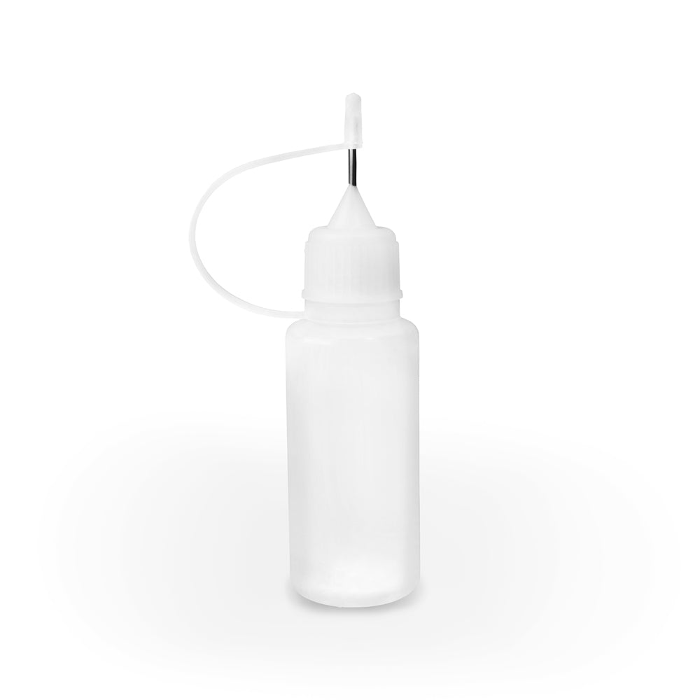 Racers Edge 1/2 oz bottle with needle tip for precision application of racing fuel or additives.