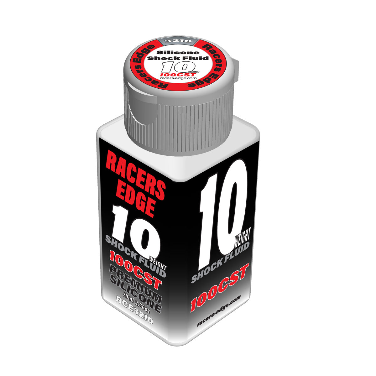 Racers Edge Pure Silicone Shock Oil for RC cars, 2.36oz bottle, clear liquid used for suspension tuning and shock maintenance.