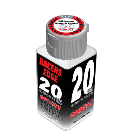 Racers Edge Pure Silicone Shock Oil 2.36oz for RC cars, showing a clear bottle with shock oil inside.