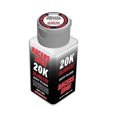 RC car Racers Edge Pure Silicone Diff Fluid 2.36oz (70ml) in a clear bottle with a black cap, designed for high-performance RC vehicles.
