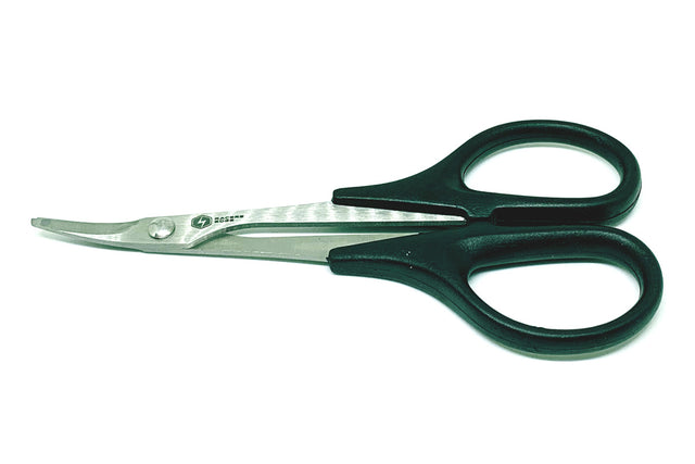 Racers Edge high-speed steel curved edge scissors for RC cars, featuring precise cutting blades and ergonomic handles.