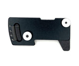 Racers Edge aluminum RC car ride height and camber gauge, precision tool for adjusting RC car suspension settings.