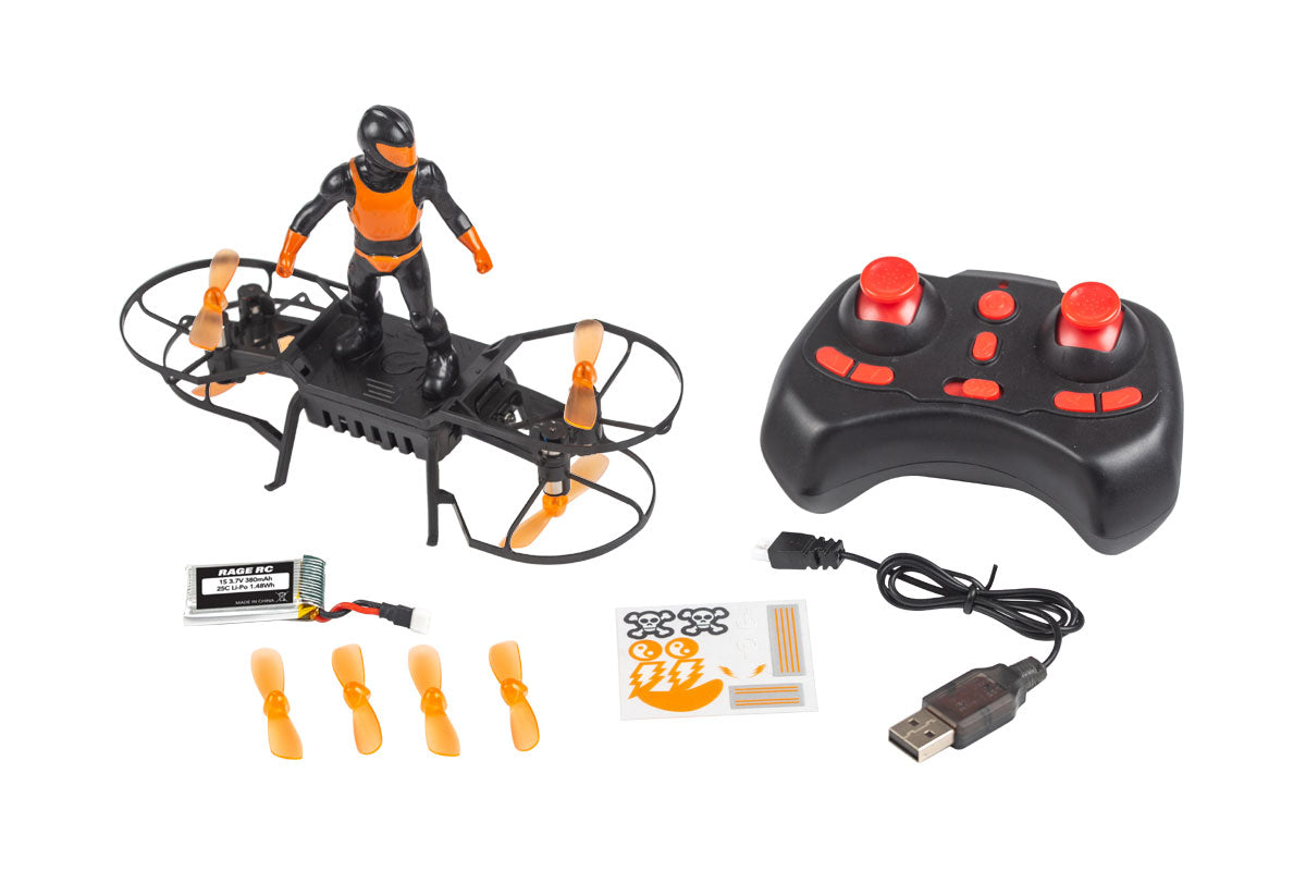 Rage RC AeroBoard RTF remote control hoverboard with sleek black design and LED lights, ready to ride.