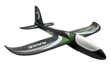Rage RC Streamer Hand Launch Glider flying outdoors against a clear sky, showcasing its lightweight foam construction and aerodynamic design.