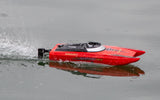 Rage RC SuperCat MX electric micro RTR boat gliding on water with sleek design and vibrant colors.