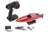 Rage RC LightWave electric micro remote-controlled boat on water, featuring sleek design and compact size for racing and recreation.