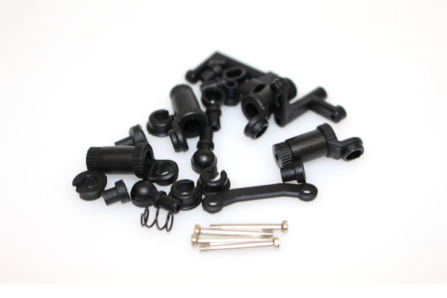Rage RC Shock and Steering Assemblies for RC cars, featuring durable components and precise engineering for optimal performance.