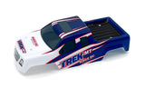 Blue Lexan body for Rage RC Mini Trek MT RC truck, showcasing sleek design and vibrant color for off-road racing.