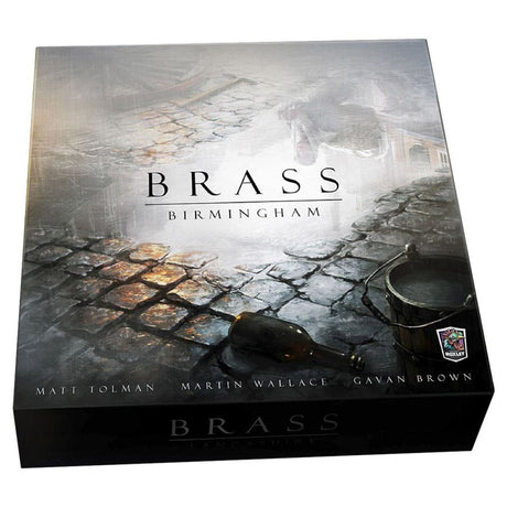 3D image of Brass Birmingham board game box by Roxley Games, showcasing the detailed artwork and game title.