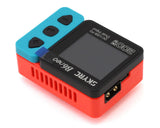 SkyRC B6Neo LiPo/LiHV/LiFe DC battery charger displaying settings and LCD screen with connected batteries.