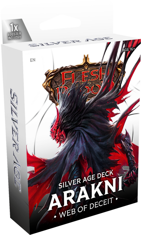 Silver Age Chapter 2 starter deck of Flesh and Blood collectible trading cards by Legends Story Studios, featuring detailed card artwork.