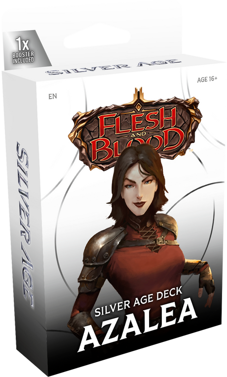 Flesh and Blood Silver Age Chapter 2 starter deck of collectible trading cards by Legends Story Studios, featuring Azalea on the card.