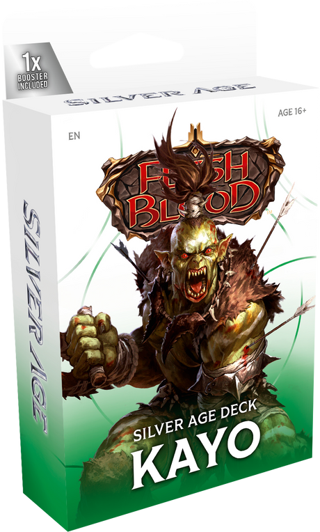 Flesh and Blood Silver Age Chapter 1 starter deck of collectible trading cards from Legends Story Studios, featuring colorful card art.