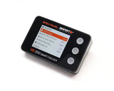 Spektrum RC XBC200 Smart Battery Checker and Servo Tester showing digital display and connection ports on a black device.