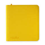 Vault X Exo-Tech 12-pocket zip binder in sunrise yellow, showing the closed binder with zipper and textured outer surface.