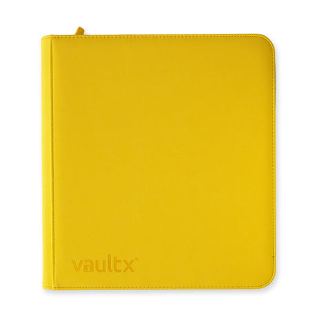Vault X Exo-Tech 12-pocket zip binder in sunrise yellow, showing the closed binder with zipper and textured outer surface.