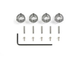 Set of four Tamiya 6mm aluminum wheel hubs for RC cars, durable lightweight metal with precise fit and finish.