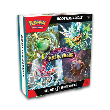 Pokemon Twilight Masquerade Booster Bundle featuring Pokémon TCG booster packs with colorful artwork and collectible cards.