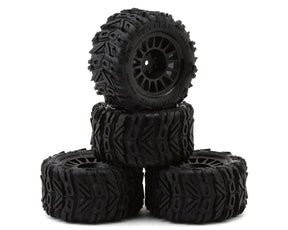 UpGrade RC Dirt Claw pre-mounted belted tires for ARRMA Granite Grom RC truck, featuring rugged tread for off-road performance.